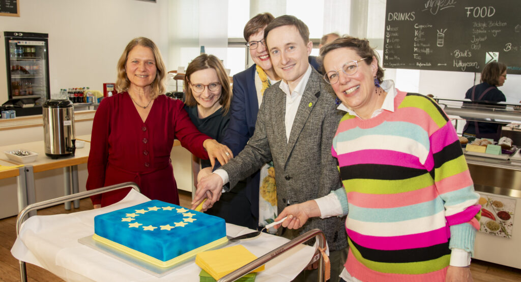 Grüne schneiden Motivtorte Europafahne an